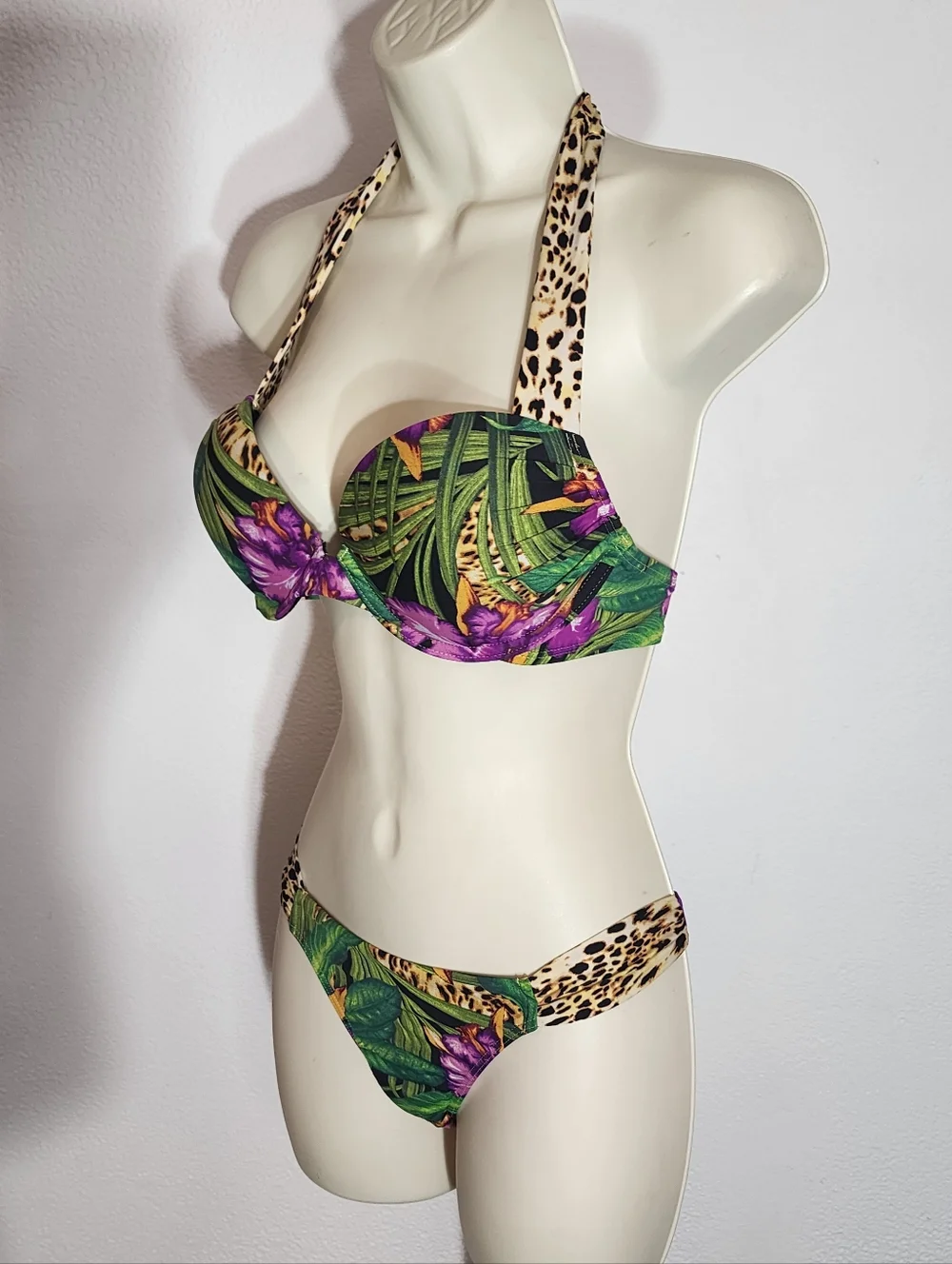 Victoria's Secret Bikini Bombshell Tropical Leaf & Leaopard Green Size 34B - Picture 4 of 15